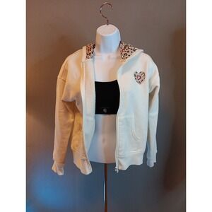 Womans‎ Champion fleece hoodie White Leopard Print SMALL